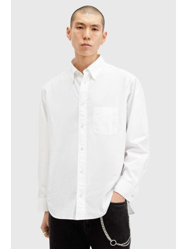 Памучна риза AllSaints SUTTA LS SHIRT мъжка в бяло със свободна кройка с класическа яка M097SB