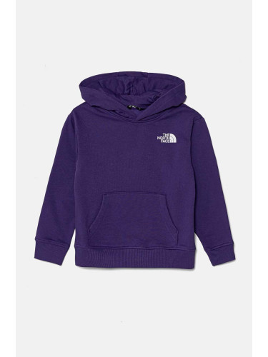 Детски суичър The North Face VERTICAL GRAPHIC OVERSIZED HOODIE в лилаво с качулка с принт NF0A89HDNL41