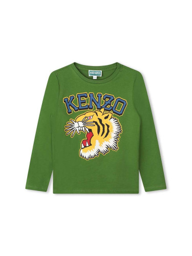 Детска блуза с дълги ръкави Kenzo Kids в зелено с принт K60766