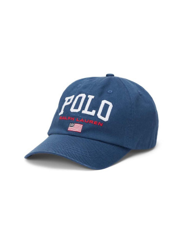 Детска памучна шапка с козирка Polo Ralph Lauren в тъмносиньо с апликация 323940810001