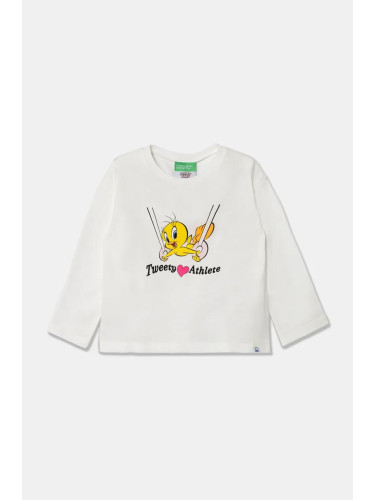 Детска блуза с дълги ръкави United Colors of Benetton x Looney Tunes в бяло 3ATNG10HG