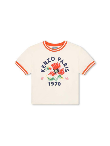 Детска памучна тениска Kenzo Kids в бежово K60557