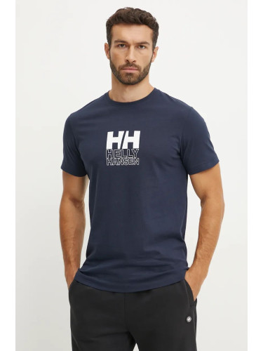 Памучна тениска Helly Hansen CORE GRAPHIC в черно с десен 53936