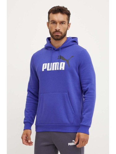 Суичър Puma в синьо с качулка с принт