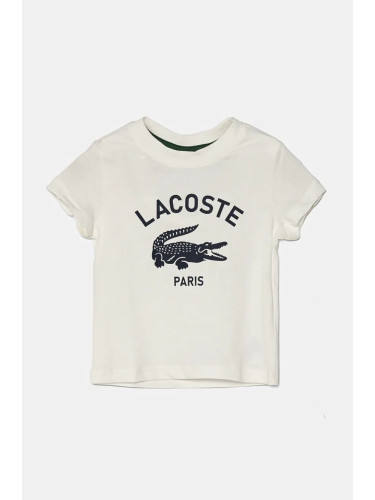 Детска памучна тениска Lacoste в бяло с принт TJ3003