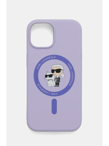 Кейс за телефон Karl Lagerfeld iPhone 15 6.1 в лилаво KLHMP15SSCMKCRHU