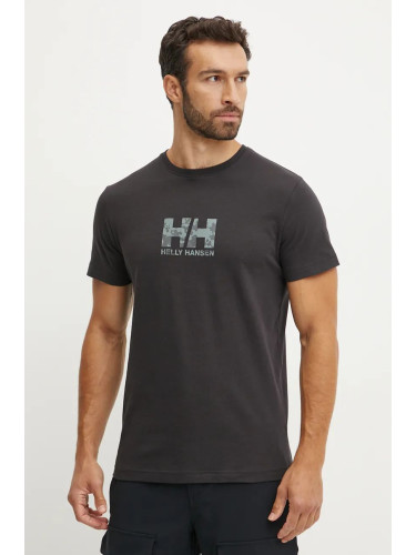 Памучна тениска Helly Hansen CORE GRAPHIC в черно с десен 53936