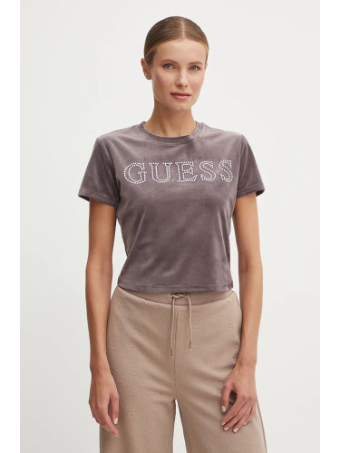 Кадифена тениска Guess COUTURE в лилаво V4BI29 KBXI2