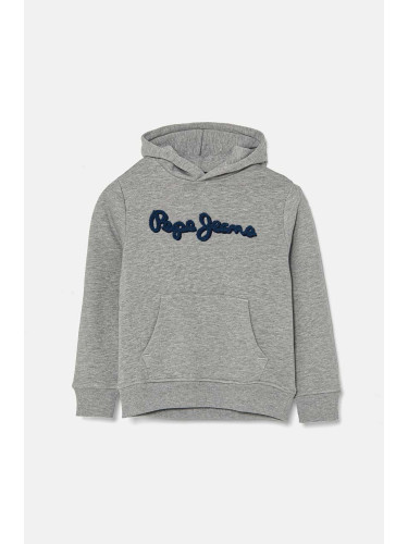 Детски суичър Pepe Jeans NEW LAMONTY HOODIE в сиво с качулка с меланжов десен PB581614