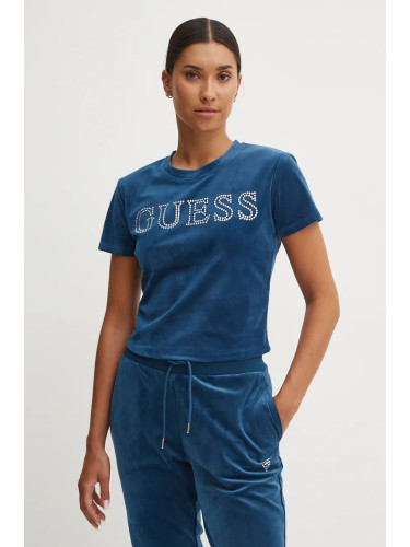 Кадифена тениска Guess COUTURE в тюркоазено V4BI29 KBXI2