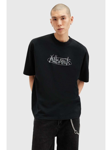 Памучна тениска AllSaints STERNUM SS CREW в черно с принт M040PB