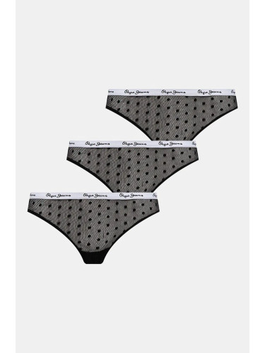 Прашки Pepe Jeans DOT MESH 3P THONG (3 броя) в черно PLU11026