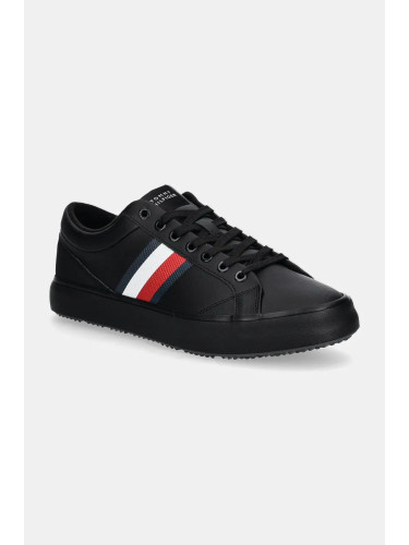 Кожени маратонки Tommy Hilfiger TH HI VULC CORE CLEAT STRIPES в черно FM0FM05199