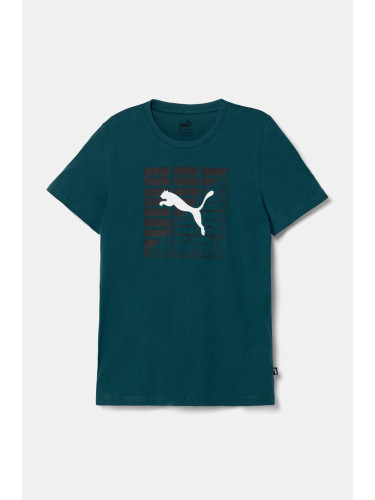 Детска памучна тениска Puma PHICS Tee 1 в зелено с принт 683404