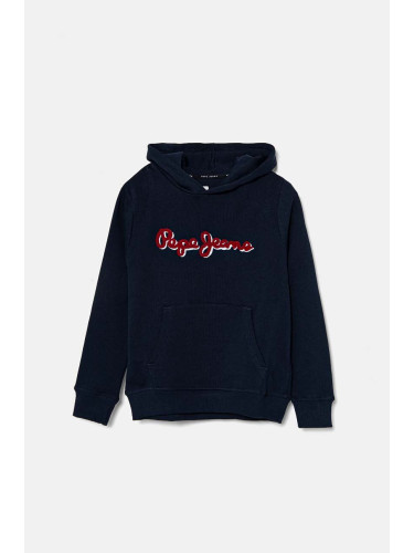 Детски суичър Pepe Jeans NEW LAMONTY HOODIE в тъмносиньо с качулка с меланжов десен PB581614