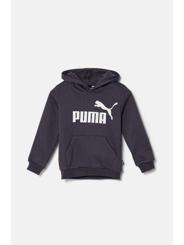 Детски суичър Puma в сиво с качулка с принт