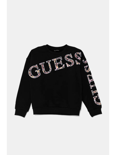 Детски памучен суичър Guess в черно с апликация J4BQ01 KAX73