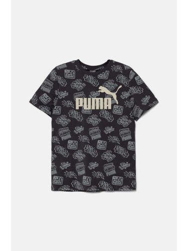 Детска памучна тениска Puma ESS+ MID 90s AOP Tee в сиво с десен 681875