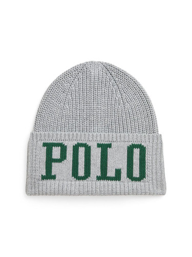 Детска памучна шапка Polo Ralph Lauren в сиво  323953210002