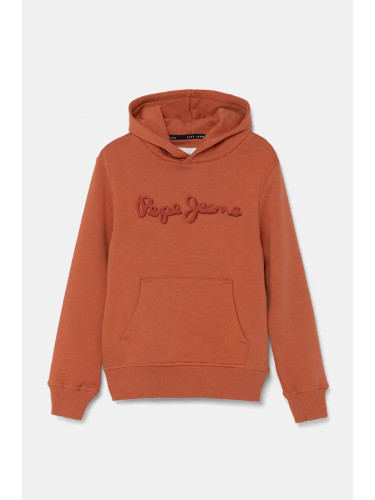 Детски суичър Pepe Jeans NEW LAMONTY HOODIE в оранжево с качулка с меланжов десен PB581614