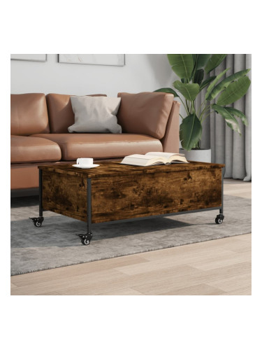 Sonata H Маса за кафе с колелца опушен дъб 91x55x34 см инженерно дърво
