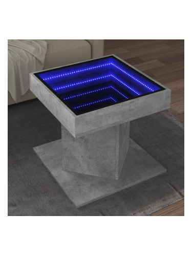 Sonata H Маса за кафе с LED, бетонно сива, 50x50x45 см, инженерно дърво