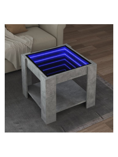 Sonata H Маса за кафе с LED, бетонно сива, 53x53x45 см, инженерно дърво