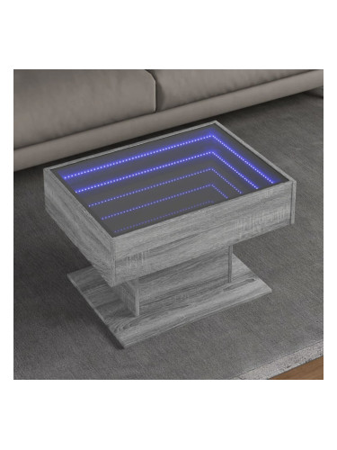 Sonata H Маса за кафе с LED, сив сонома, 70x50x45 см, инженерно дърво