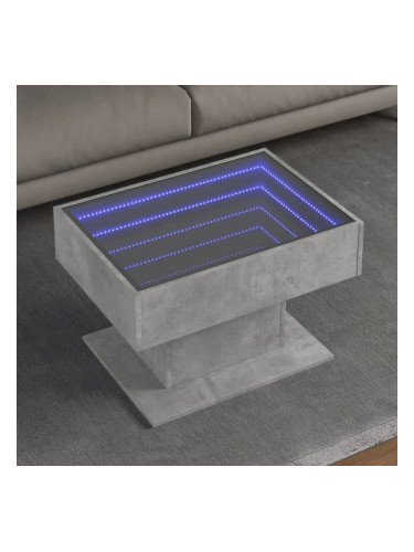Sonata H Маса за кафе с LED, бетонно сива, 70x50x45 см, инженерно дърво