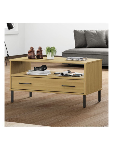 Sonata H Кафе маса с метални крака кафява 85x50x45 см масивно дърво OSLO