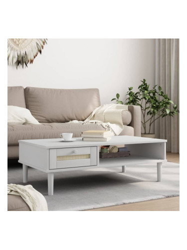 Sonata H Кафе маса SENJA ратанова визия бяла 100x55x33 см бор масив