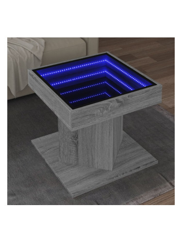 Sonata H Маса за кафе с LED, сив сонома, 50x50x45 см, инженерно дърво
