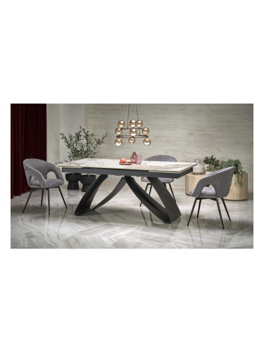 Трапезна маса HILARIO Разтегателна БЕЖОВ мрамор/черно