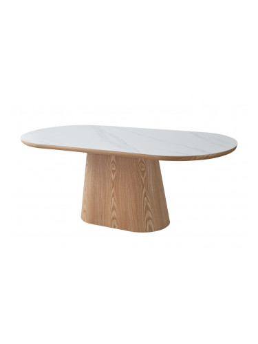 Трапезна маса LARY бял мрамор/натурален дъб