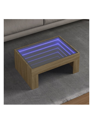 Sonata H Маса за кафе с Infinity LED, сонома дъб, 70x50x30 см