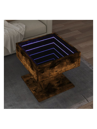 Sonata H Маса за кафе с LED, опушен дъб, 50x50x45 см, инженерно дърво
