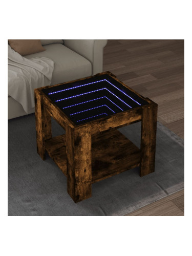Sonata H Маса за кафе с LED, опушен дъб, 53x53x45 см, инженерно дърво