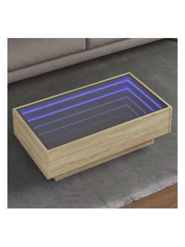 Sonata H Маса за кафе с LED, сонома дъб, 90x50x30 см, инженерно дърво
