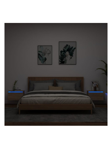 Sonata H Нощни шкафчета за стена с LED осветление, 2 бр, сонома дъб