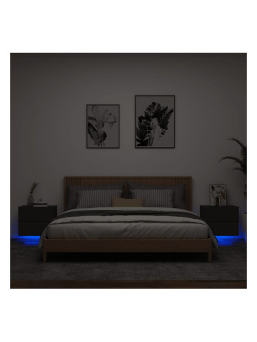 Sonata H Нощни шкафчета за стена с LED осветление, 2 бр, черни