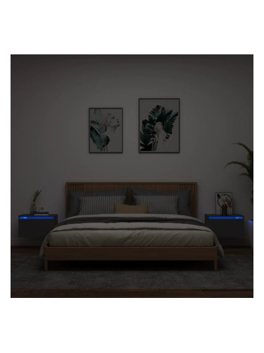 Sonata H Нощни шкафчета за стена с LED осветление, 2 бр, черни