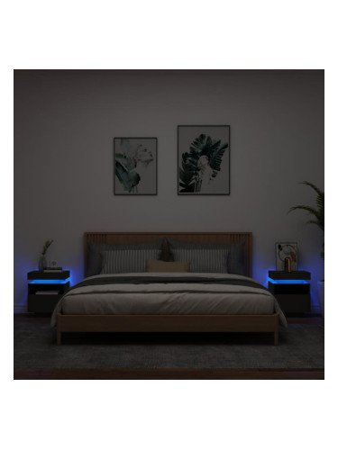 Sonata H Нощни шкафчета с LED осветление, 2 бр, черни, 40x39x48,5 см