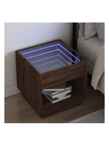 Sonata H Нощна масичка с Infinity LED, кафяв дъб, 50x50x50 см