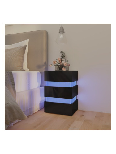Sonata H Нощно шкафче с LED, черен гланц, 45x35x67 см, инженерно дърво