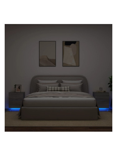 Sonata H Нощни шкафчета с LED, 2 бр, сив сонома, инженерна дървесина