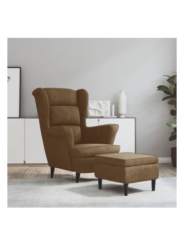 Sonata H Фотьойл Wingback с табуретка, кафява, кадифе