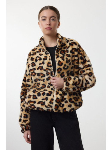 Trendyol Leopard Printed Plush Oversize/Wide Cut Knitted Sweatshirt