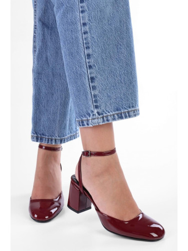 Shoeberry Women's Quo Burgundy Patent Leather High Heel Shoes