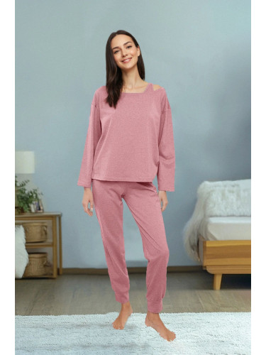 Trendyol Dusty Rose 3-Piece Cotton Knitted Pajama Set