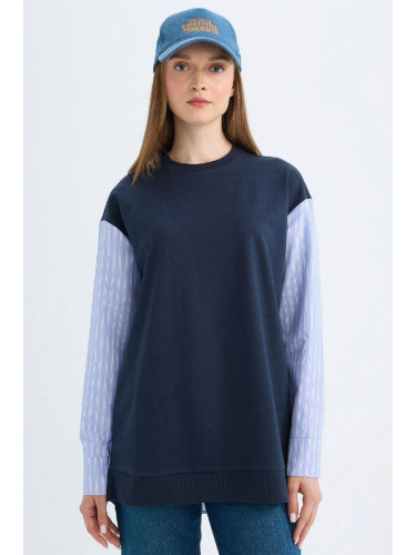 DEFACTO Navy Blue Regular Fit Long Sleeve Basic Plain Sweatshirt Tunic